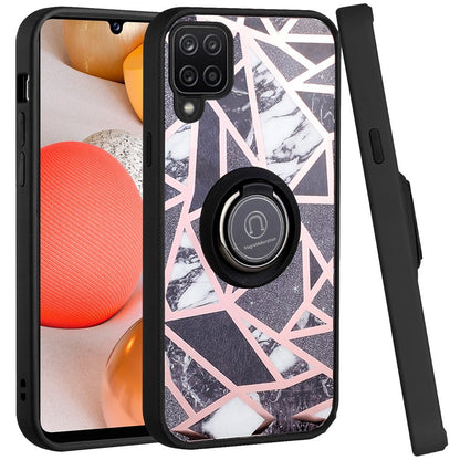 For Samsung Galaxy A42 5G Unique Marble Design with Magnetic Ring Kickstand Holder Hybrid TPU Hard PC Shockproof Armor  Phone Case Cover