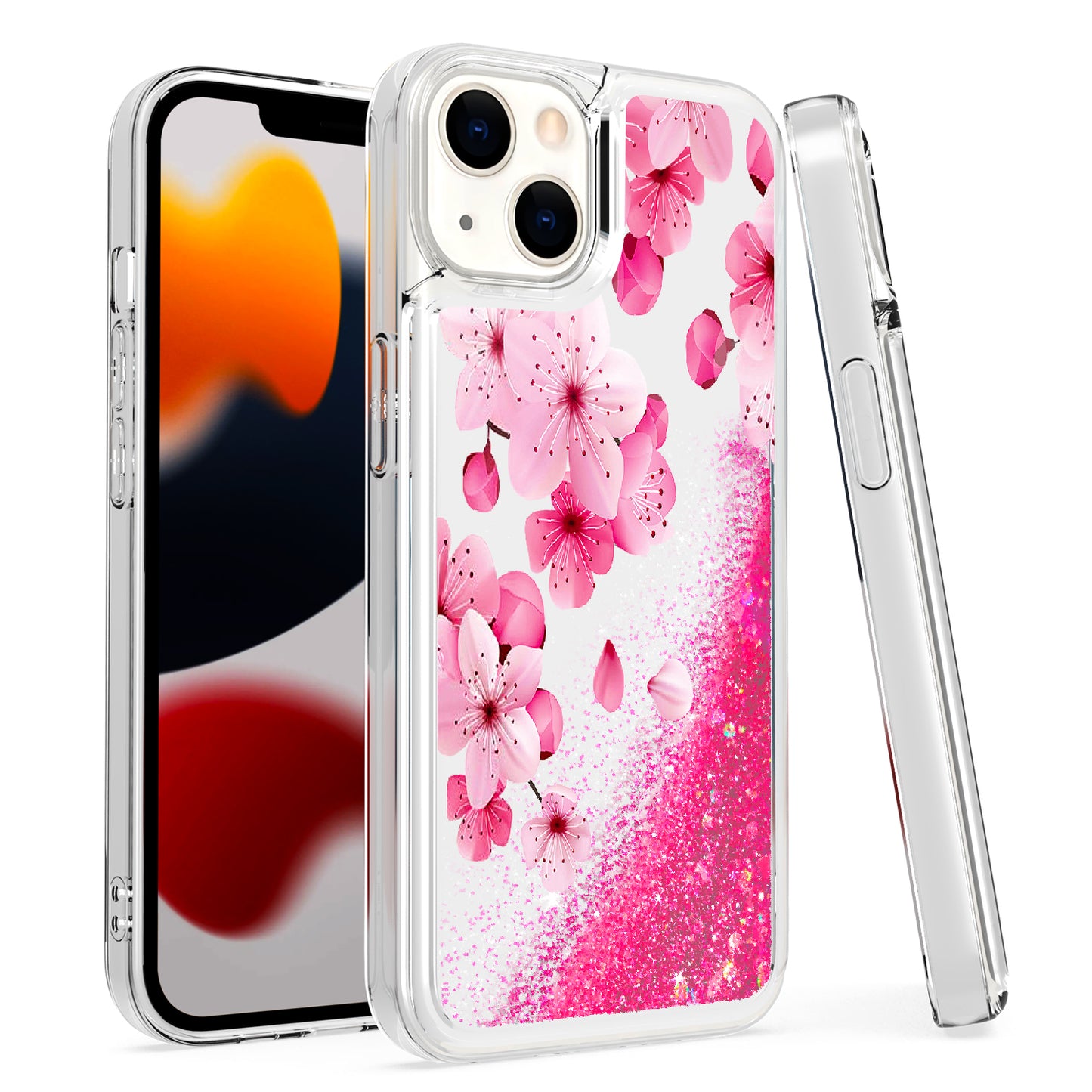 For Apple iPhone 11 (6.1") Floral Design Quicksand Water Flowing Liquid Floating Sparkle Glitter Bling Hybrid  Phone Case Cover