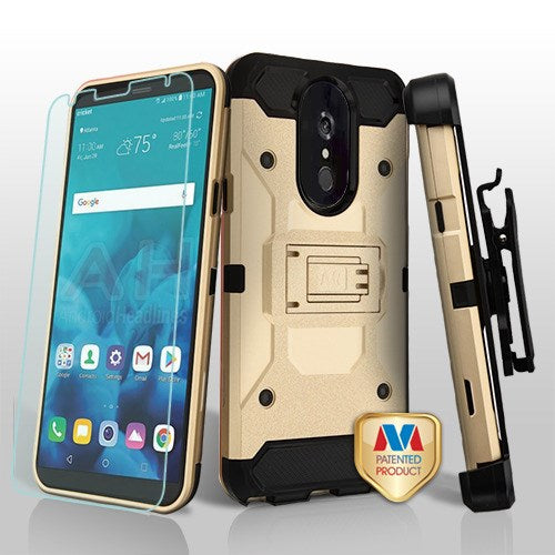 For LG Stylo 4 / Stylo 4 Plus Hybrid Armor with Belt Clip Holster Kickstand Hard PC Cases Shockproof + Screen Protector Gold Phone Case Cover