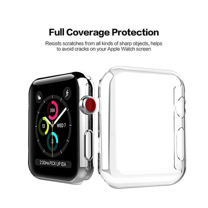 For Apple Watch SE 2nd Gen (2022) 44mm Crystal Clear Screen Protector Snap-on Full Cover Shell Rubber TPU + Hard PC Frame for iWatch SE 2022 Clear