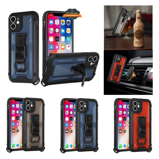 For Apple iPhone 11 Heavy Duty Military Grade Rugged Hybrid with Magnetic Kickstand, Carabiner, Bottle Beer Opener  Phone Case Cover