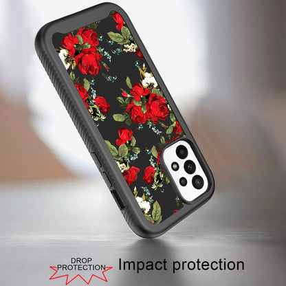 For OnePlus 10T 5G Stylish Flower Design 2in1 Hybrid Dual Layer Armor Hard PC Rubber TPU Shockproof Front Frame Black Red Roses Phone Case Cover