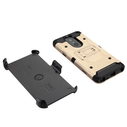 For LG Stylo 4 / Stylo 4 Plus Hybrid Armor with Belt Clip Holster Kickstand Hard PC Cases Shockproof + Screen Protector Gold Phone Case Cover