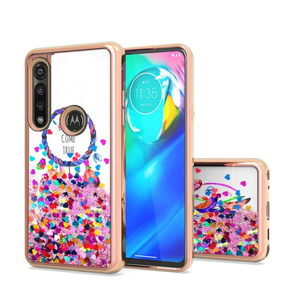 For Apple iPhone 13 Pro (6.1") Waterfall Quicksand Flowing Liquid Glitter Water Design Electroplating Bling TPU Hybrid Frame Protective  Phone Case Cover