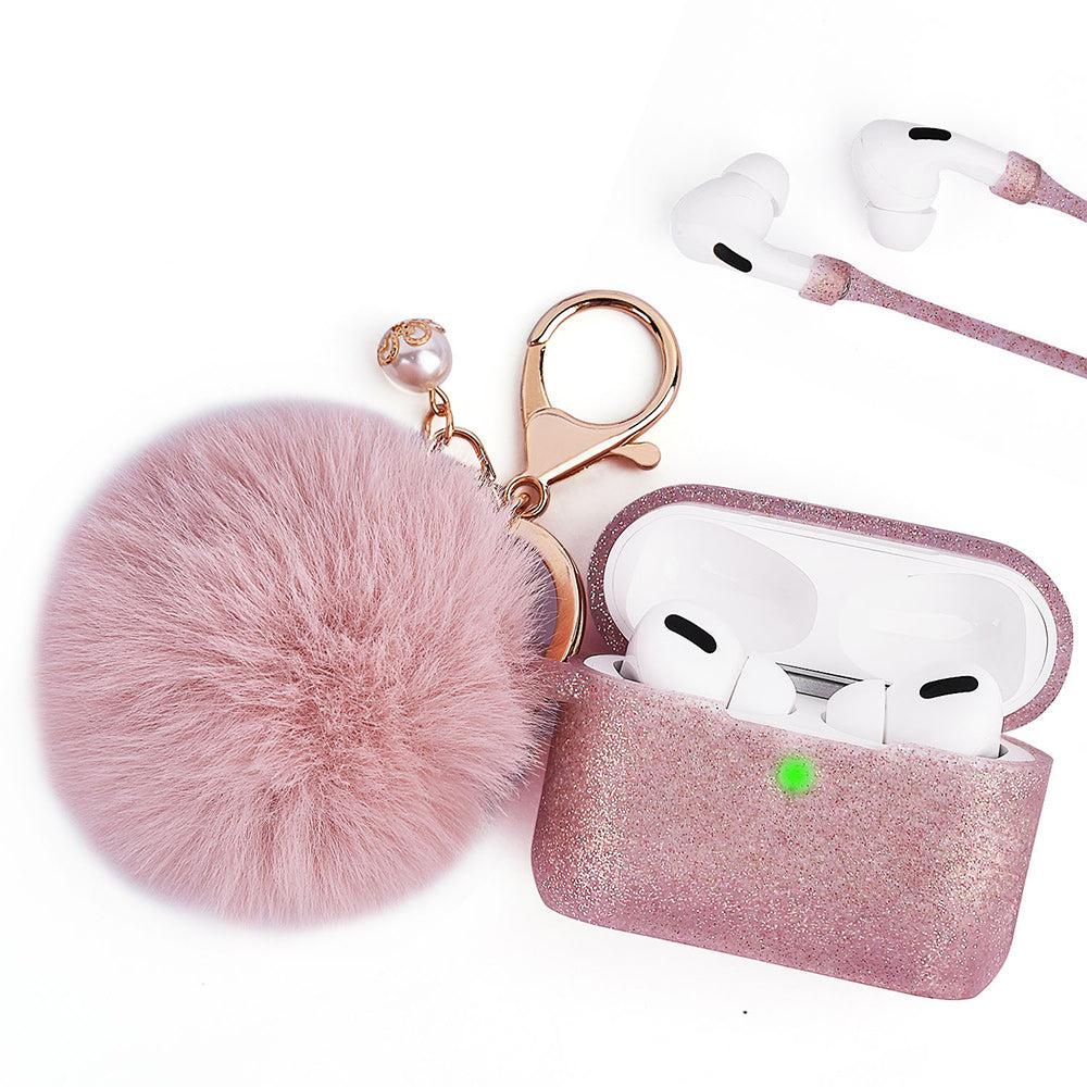 For Apple AirPods Series 3 (2021) Silicone Skin Cute Fur Ball Ornament Keychain 3 in 1 Fashion Thick TPU Gummy Luxury Soft Protective Earphone  Phone Case Cover