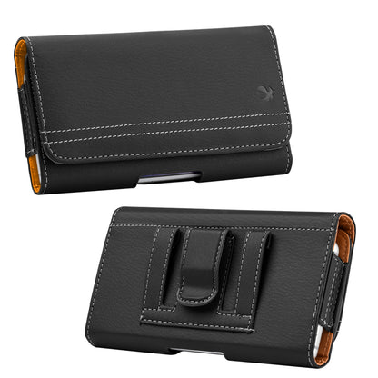 For Samsung Galaxy A23 5G Horizontal Universal Carry Pouch Cell Phone Case PU Leather Holster Belt Clip Loop Card Slot & Magnetic Closure [Black]