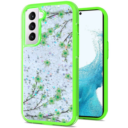 For Samsung Galaxy S22 Ultra Sakura Spring Flowers Design Colorful Frame Hybrid Rubber TPU Hard PC Shockproof Slim  Phone Case Cover