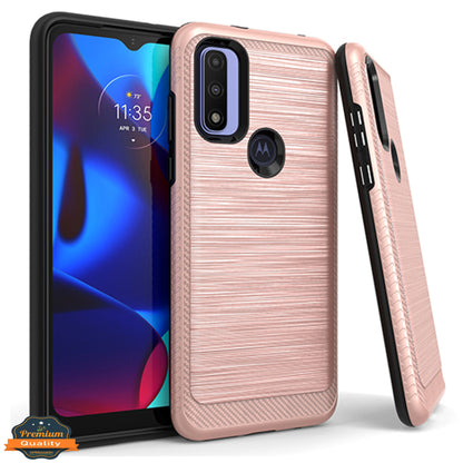 For Motorola Moto G Power 2022 (6.5") Armor Brushed Texture Rugged Carbon Fiber Design Shockproof Dual Layers Hard PC + TPU  Phone Case Cover