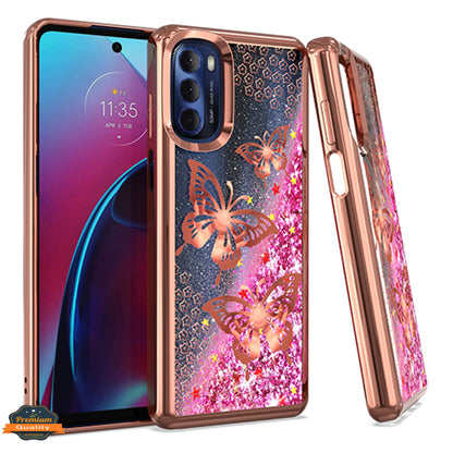 For Motorola Moto G Stylus 5G 2022 Quicksand Liquid Glitter Bling Flowing Fashion Hybrid Rubber TPU Chrome Plating Hard Butterfly Phone Case Cover