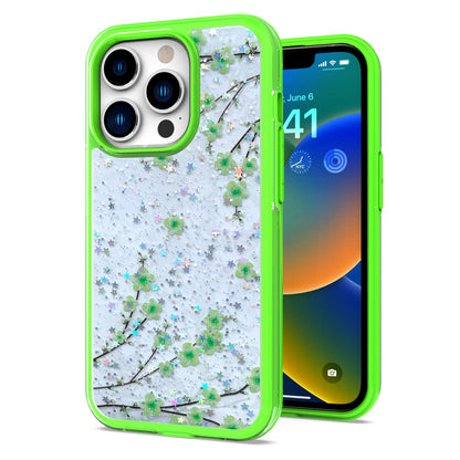 For Apple iPhone 11 (6.1") Sakura Spring Flowers Design Colorful Frame Hybrid Rubber TPU Hard PC Shockproof Rugged Slim  Phone Case Cover