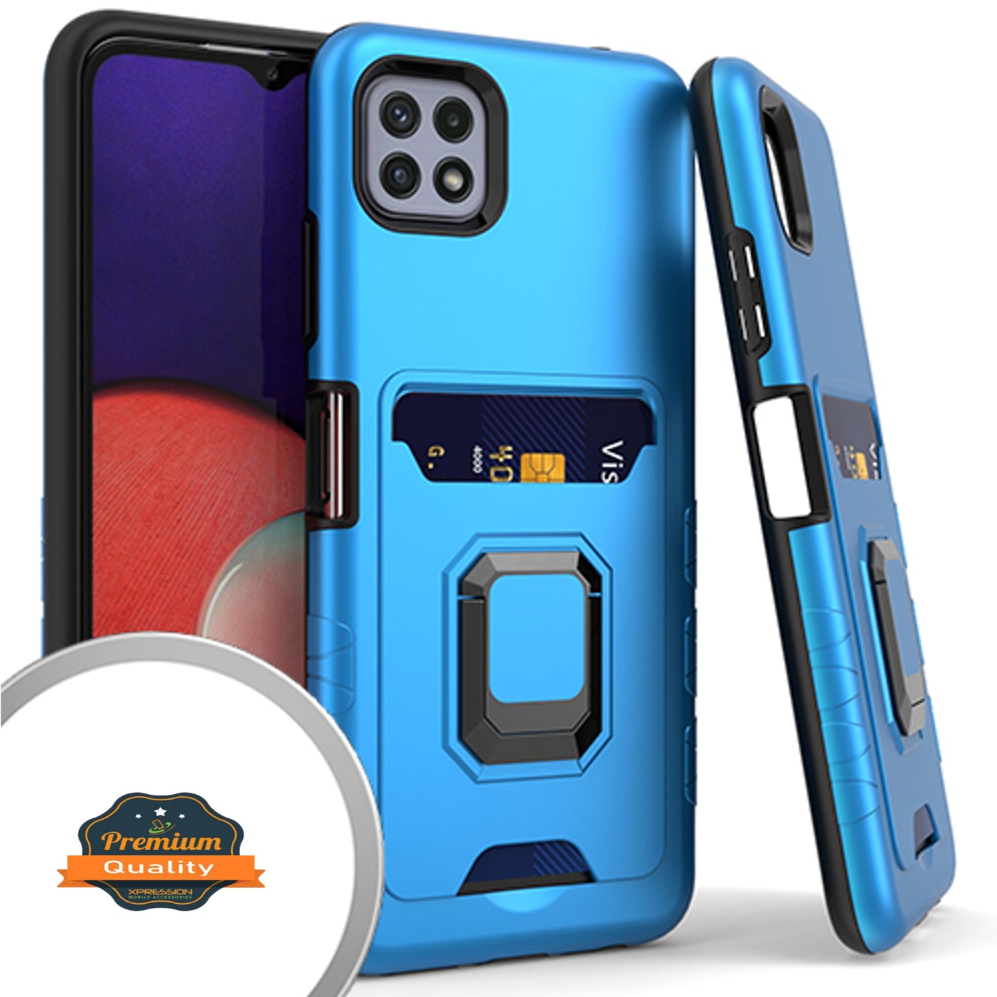 For Boost Mobile Celero 5G Wallet Credit Card Slot Holder with Metal Ring Kickstand Heavy Duty Shockproof Hybrid Dual Layer Magnetic Stand  Phone Case Cover