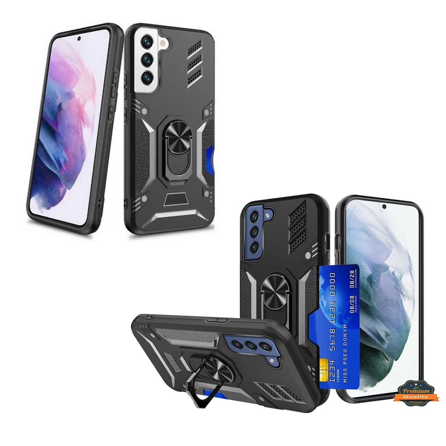 For Samsung Galaxy A03S Invisible Wallet Credit Card Holder with Ring Stand Kickstand Heavy Duty Slim Shockproof Hybrid  Phone Case Cover