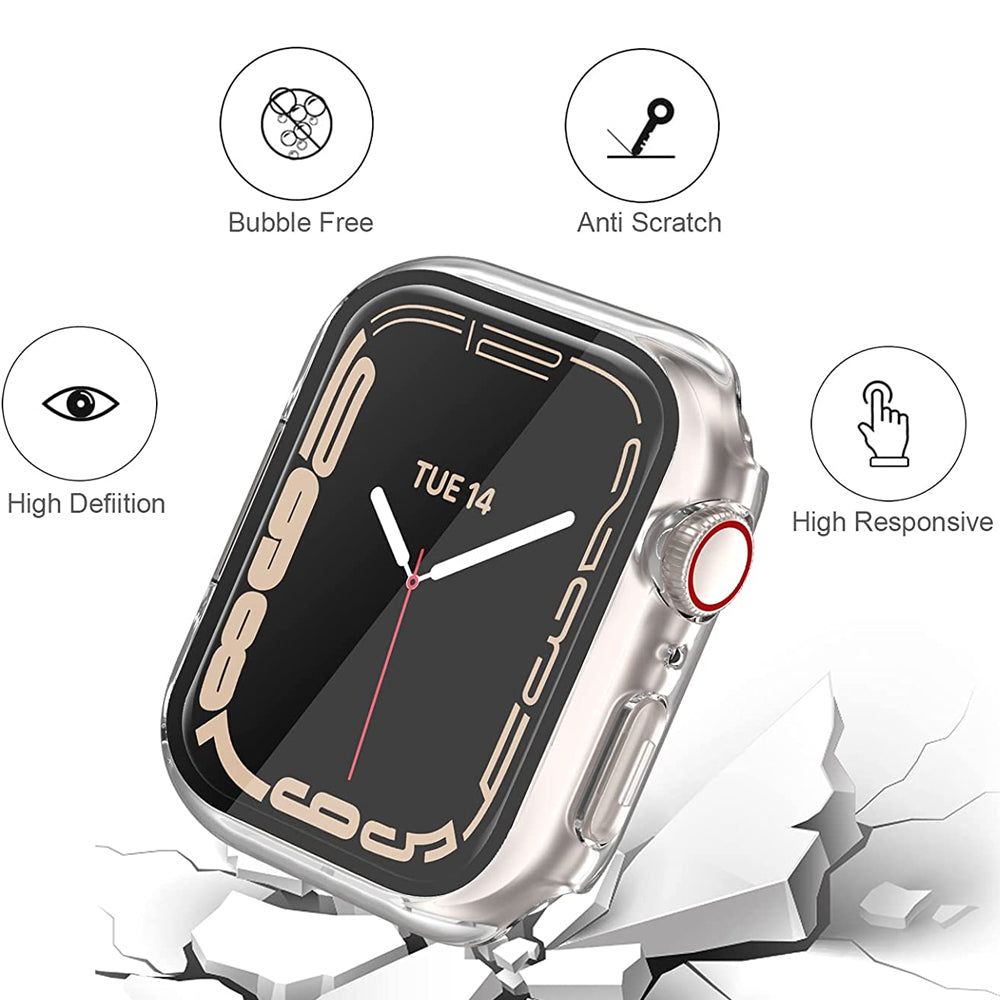 For Apple Watch Series 8 /7 (45mm) Slim PC with Built in Clear Screen Protector Snap-on Full Coverage Shell TPU + Hard PC Frame for iWatch 45 MM Series 8 /7 Black