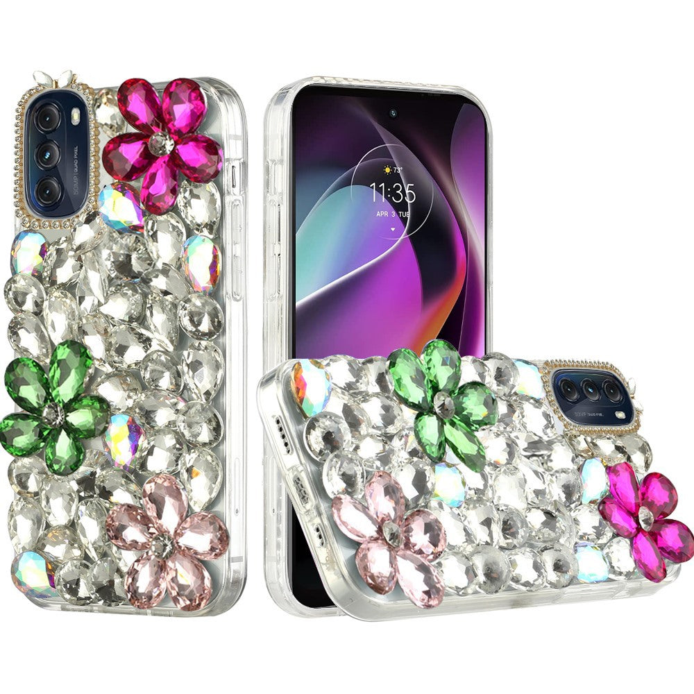 For Motorola Moto G 5G 2022 Bling Crystal 3D Full Diamonds Luxury Sparkle Transparent Rhinestone Hybrid Protective  Phone Case Cover