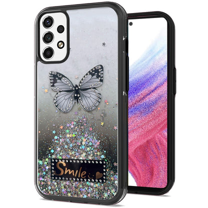 For Samsung Galaxy A13 5G Butterfly Smile Glitter Bling Sparkle Epoxy Glittering Shining Hybrid Hard PC TPU Silicone  Phone Case Cover