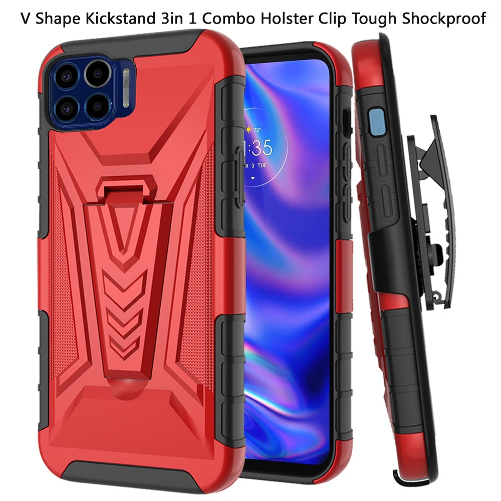 For Motorola Moto One 5G, Moto G 5G Plus, Moto One Lite 3 in 1 Rugged Belt Clip Holster Heavy Duty Hybrid Tough Armor Rubber with Kickstand Stand  Phone Case Cover