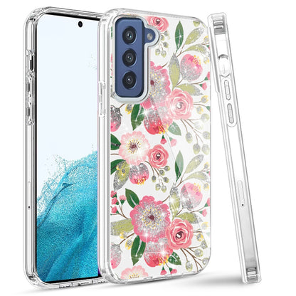 For Samsung Galaxy S22 Ultra Beautiful Laser Clear Bling Glitter Design Pattern Hybrid Gummy Hard PC and TPU Shockproof  Phone Case Cover