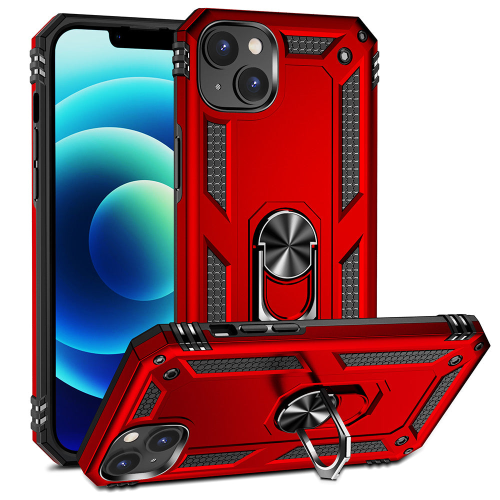 For Apple iPhone 14 Plus (6.7") Military Grade Heavy Duty Armor Hybrid with Ring Kickstand Finger Loop Stand  Phone Case Cover