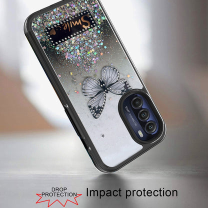 For Motorola Moto G 5G 2022 Butterfly Smile Glitter Bling Sparkle Epoxy Glittering Shining Hybrid Hard PC TPU Silicone  Phone Case Cover