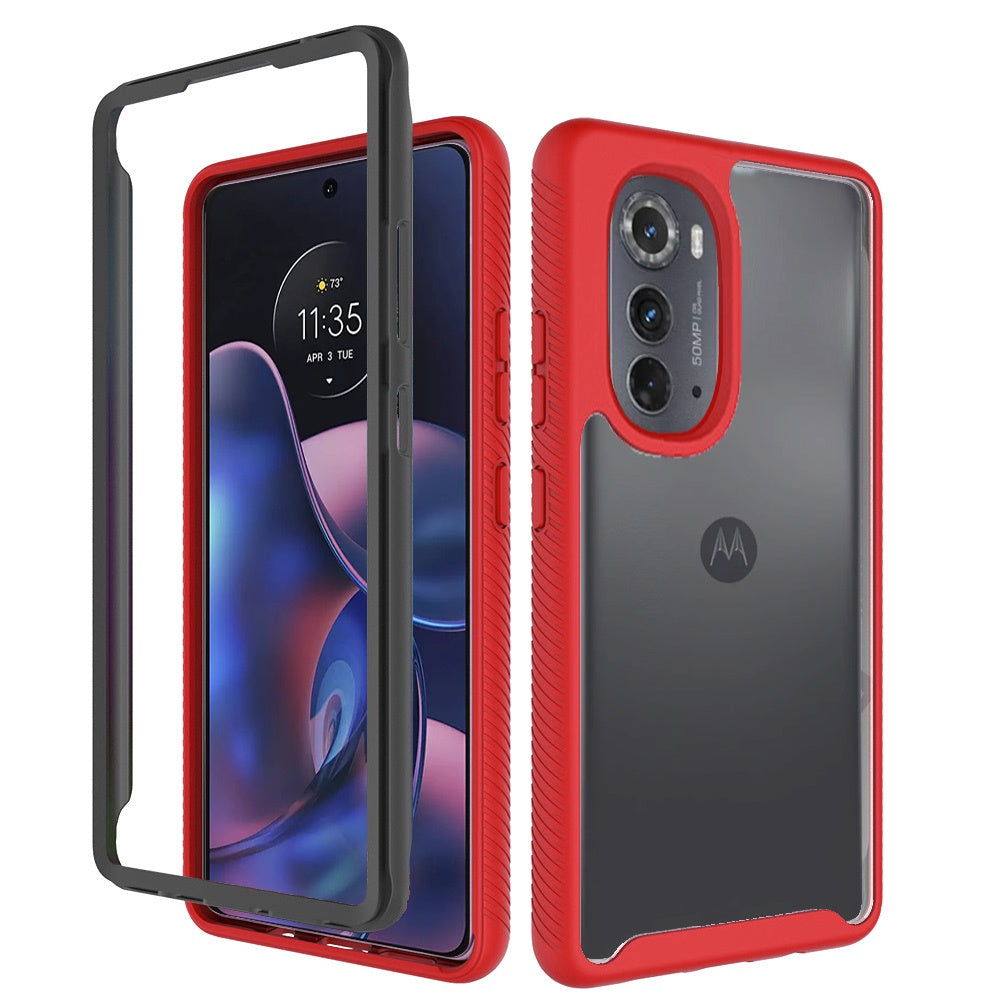 For OnePlus 10T 5G Clear Dual Layer Tuff Rugged Bumper Frame Heavy Duty Hybrid Shockproof Rubber Full Body Defender Red Phone Case Cover