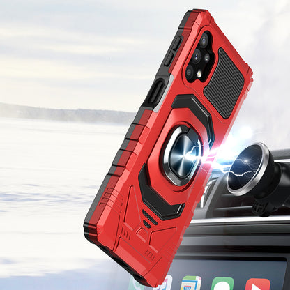 For Cricket Dream 5G Hybrid Dual Layer with Rotate Magnetic Ring Stand Holder Kickstand, Rugged Shockproof Anti-Scratch Red Phone Case Cover