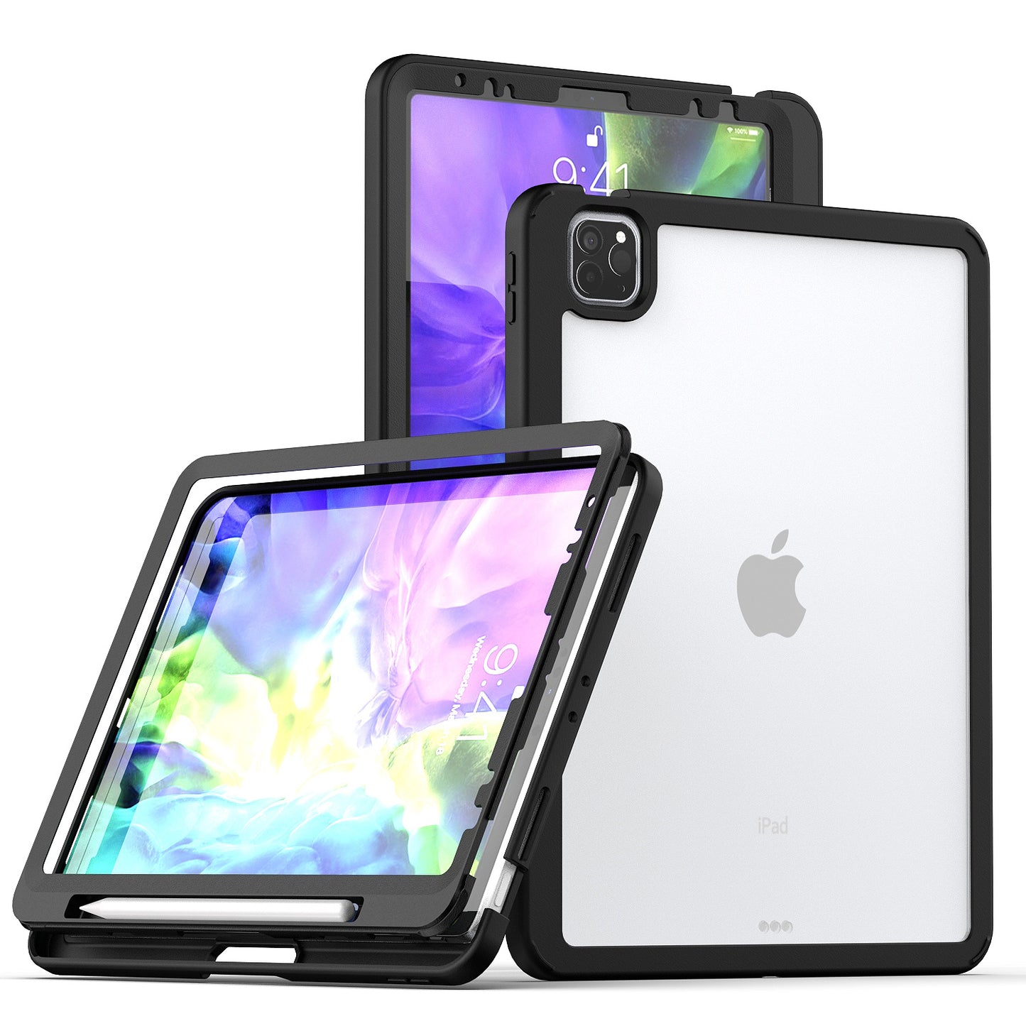 Case for Apple iPad Air 4 / iPad Air 5 / iPad Pro (11 inch) Slim Transparent Hybrid with Built-in Screen Protector Absorbs Shock Dual Layer Protective Clear Black Tablet Cover