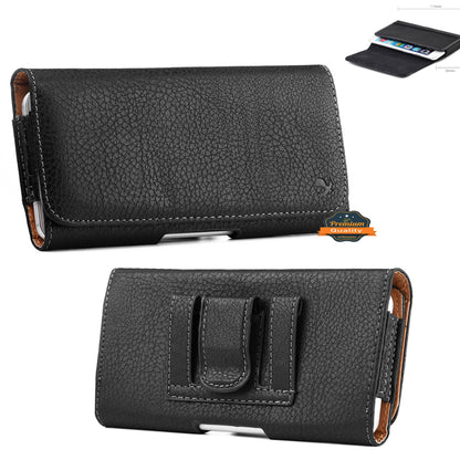 For Samsung Galaxy A23 5G Universal Leather Case Belt Clip Holster with Clip and Loops Cell Phone Magnetic Carrying Pouch Horizontal (XL) [Black]