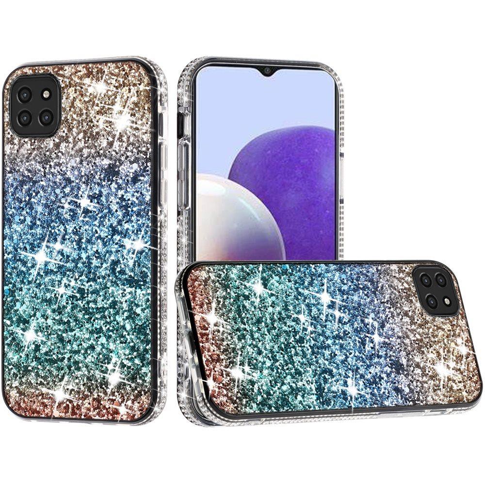 For Boost Mobile Celero 5G Rhinestone Sparkling Rainbow Gradual Glitter Full Diamond Bling Protective Hybrid Rugged Slim TPU  Phone Case Cover