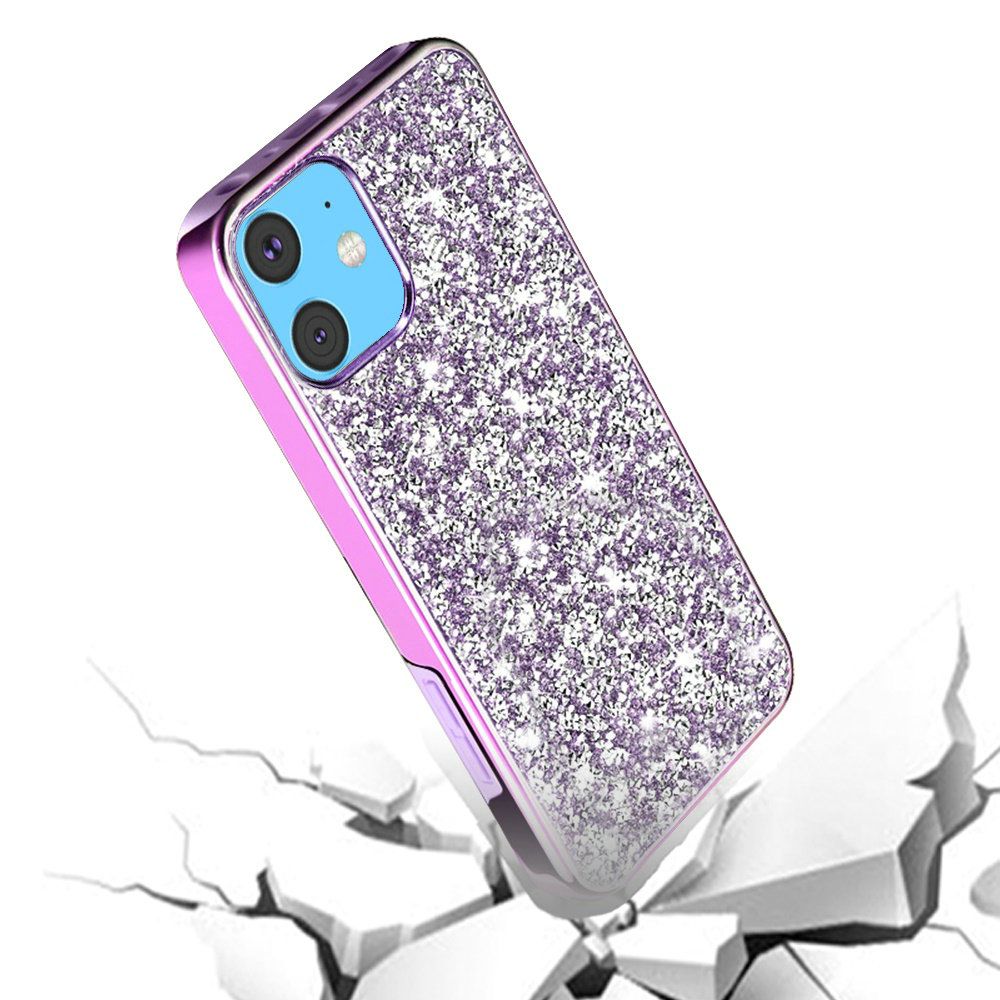 For Apple iPhone 11 (6.1") Bling Rhinestone Diamond Shiny Glitter Hybrid Dual Layer Defender Rugged Shell Hard PC TPU Rubber Black Phone Case Cover