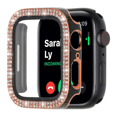 For Apple Watch Series 7/6/SE/5/4/3/2/1 Bling Diamond Rhinestone Full Coverage with Tempered Glass Screen Frame Cover