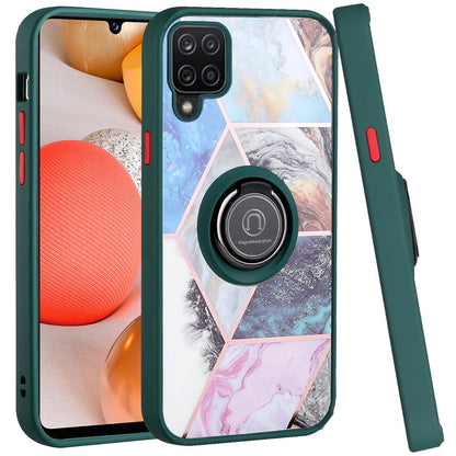 For Samsung Galaxy A42 5G Unique Marble Design with Magnetic Ring Kickstand Holder Hybrid TPU Hard PC Shockproof Armor  Phone Case Cover