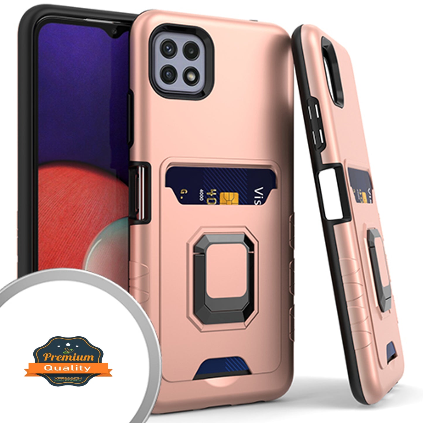 For Boost Mobile Celero 5G Wallet Credit Card Slot Holder with Metal Ring Kickstand Heavy Duty Shockproof Hybrid Dual Layer Magnetic Stand  Phone Case Cover