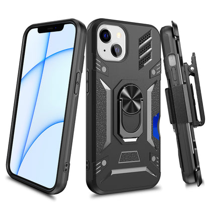 For Motorola Moto G 5G 2022 Wallet Case with Invisible Credit Card Holder, 3 in 1 Combo Holster Clip and Ring Kickstand Black Phone Case Cover