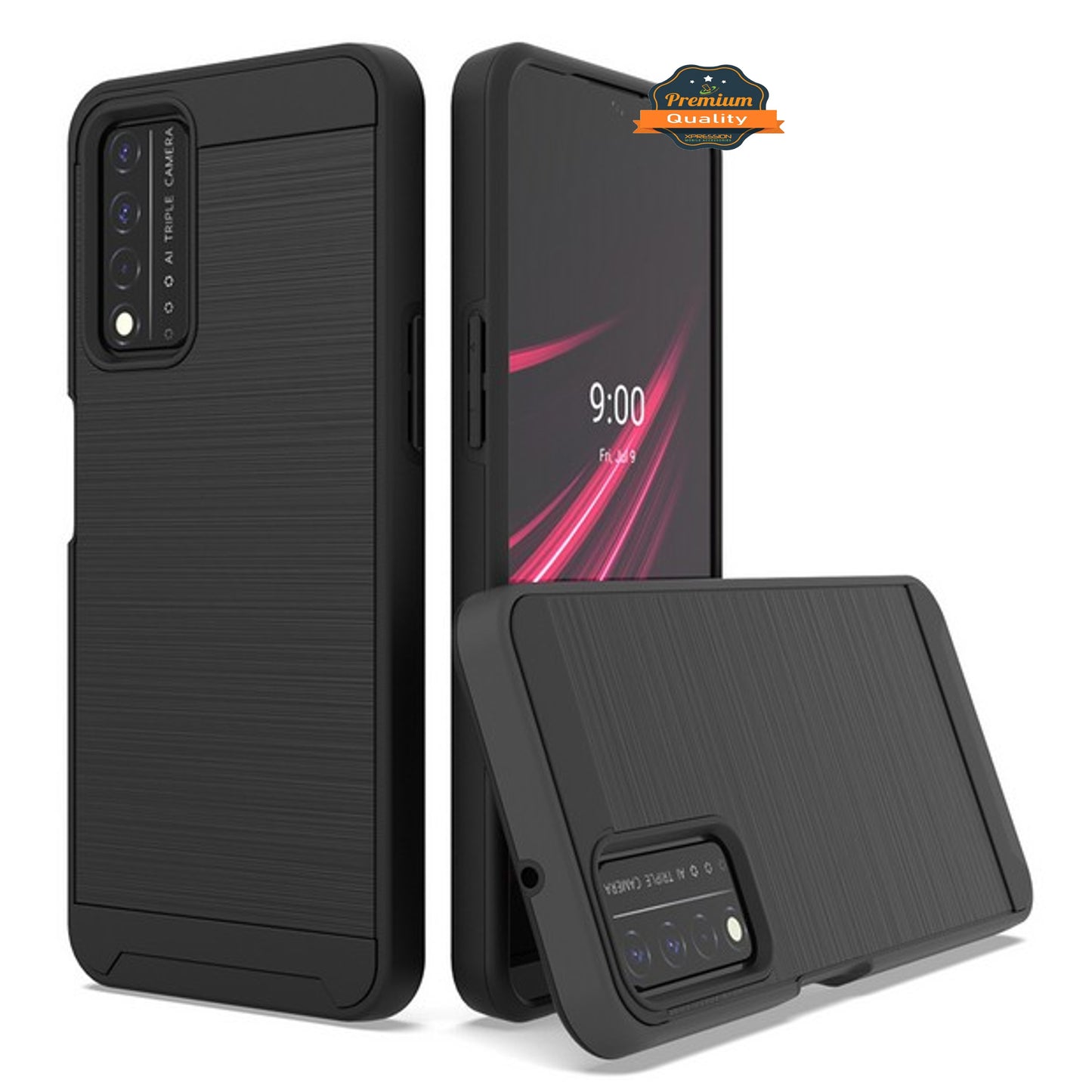 For TCL REVVL V Plus 5G Slim Rugged TPU + Hard PC Brushed Metal Texture Hybrid Dual Layer Defender Armor Shockproof  Phone Case Cover