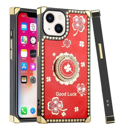 For Apple iPhone 11 (6.1") Fashion Art Square Hearts Diamond Bling Sparkly Glitter Ornaments with Ring Stand  Phone Case Cover