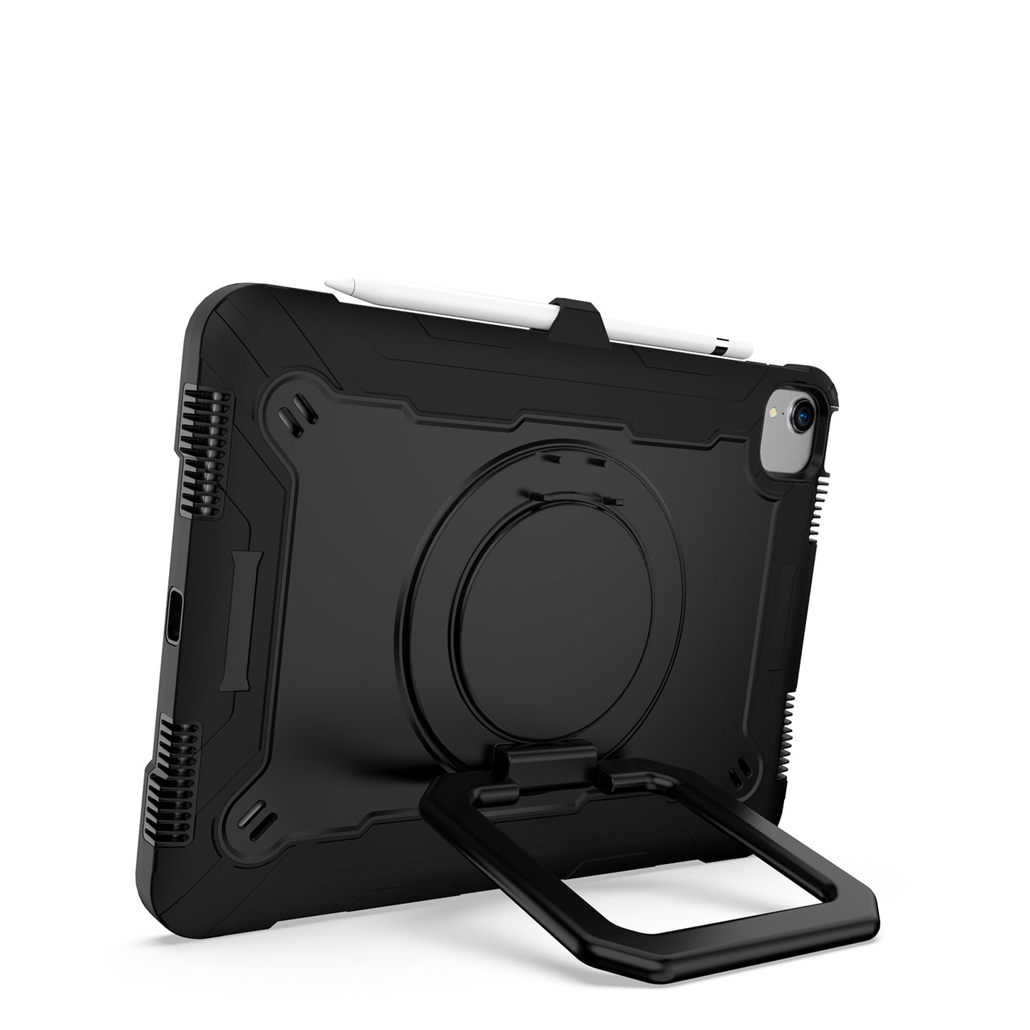 Case for Apple iPad Air 4 / iPad Air 5 / iPad Pro (11 inch) Tough Hybrid Armor 3in1 with 360 Degree Rotating Kickstand & Shoulder Strap Shockproof Black Tablet Cover