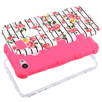 For Google Pixel 3A XL Hybrid Three Layer Hard PC Shockproof Heavy Duty TPU Rubber Anti-Drop Pink Roses Phone Case Cover