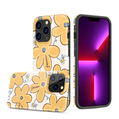 For Apple iPhone 11 (6.1") Pattern Stylish Fashion Design Hybrid Rubber TPU Hard PC Shockproof Armor Slim Fit Yellow Flowers Phone Case Cover