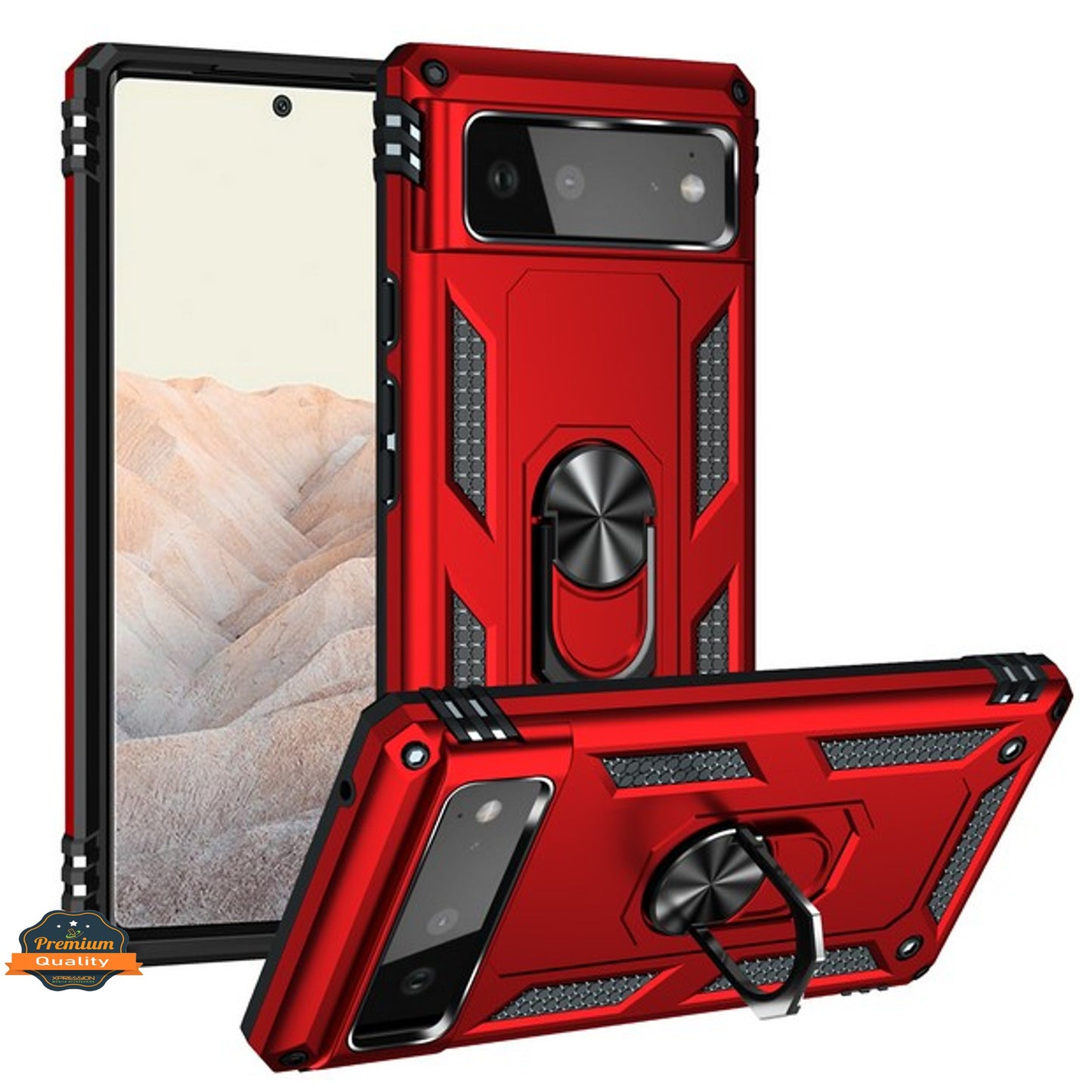 For Google Pixel 6 /6 Pro Shockproof Tuff Hybrid Dual Layer PC + TPU with 360° Ring Stand Metal Kickstand Heavy Duty Armor Shell  Phone Case Cover