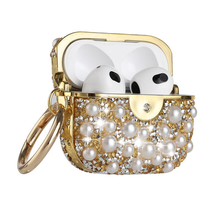 For Apple AirPods Pro Pearl Diamond Glitter Hybrid Bling Crystal Rhinestone Protective Accessories with Keychain  Phone Case Cover