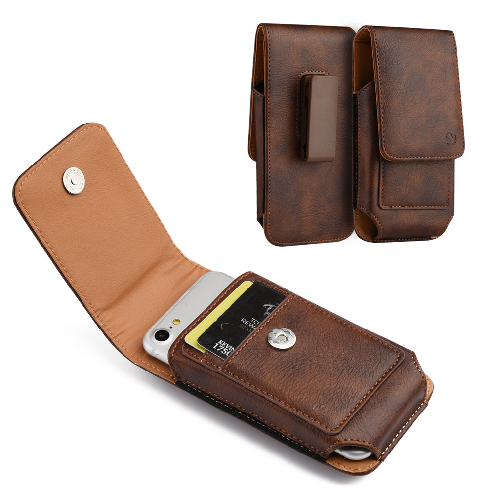 For Samsung Galaxy A23 5G Universal Vertical Leather Case Holster with Card Slot, Rotation Belt Clip & Magnetic Closure Carrying Phone Pouch [Brown]