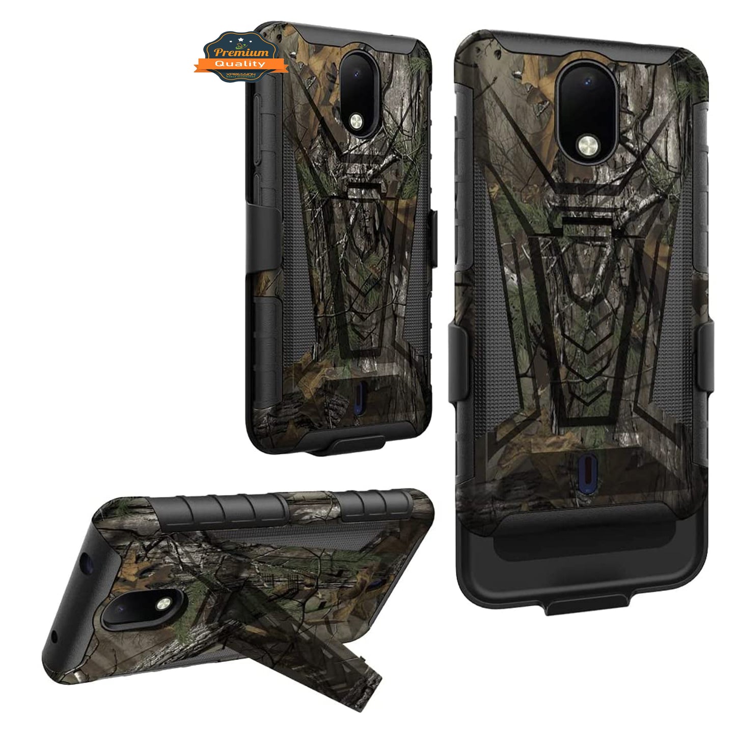 For T-Mobile Revvl 6 5G Swivel Belt Clip Holster with Built-in Kickstand, Heavy Duty Hybrid 3in1 Shockproof Defender Camo Camouflage Phone Case Cover