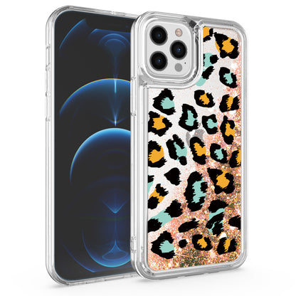 For Apple iPhone 14 (6.1") Floral Design Quicksand Water Flowing Liquid Floating Sparkle Colorful Bling Hybrid  Phone Case Cover