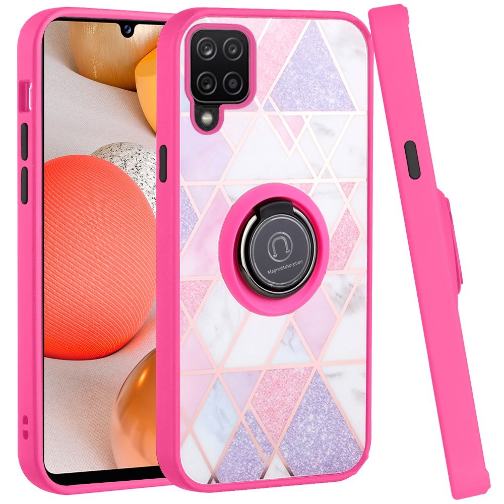 For Samsung Galaxy A42 5G Unique Marble Design with Magnetic Ring Kickstand Holder Hybrid TPU Hard PC Shockproof Armor  Phone Case Cover