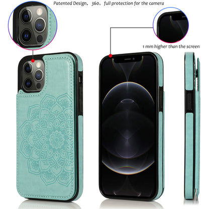 For Apple iPhone 13 (6.1")PU Leather Design [Two Magnetic Clasp] [Card Slots] Stand Function Shockproof Back Wallet Flip  Phone Case Cover