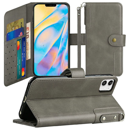 For Apple iPhone 8 Plus/7 Plus/6 6S Plus Wallet Case with Credit Card Holder, PU Leather Flip Pouch Kickstand & Strap Gray Phone Case Cover