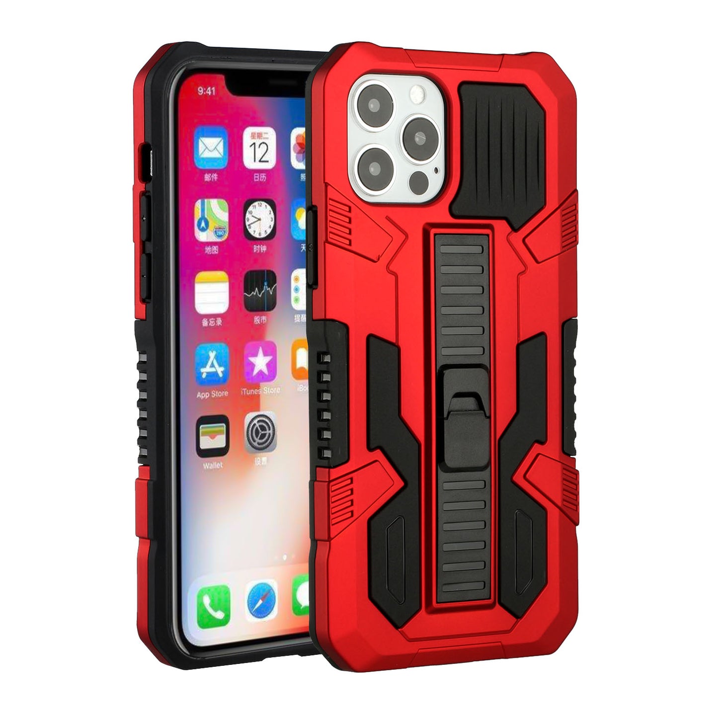 For Apple iPhone 13 Pro Max (6.7") Hybrid Tough Rugged [Shockproof] Dual Layer Protective with Kickstand Military Grade Hard PC + TPU  Phone Case Cover