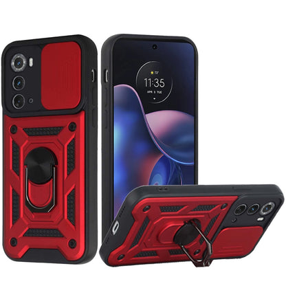 For Motorola Moto Edge 2022 Hybrid Cases with Slide Camera Lens Cover and Ring Holder Kickstand Rugged Dual Layer  Phone Case Cover