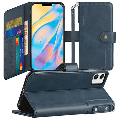 For Apple iPhone 8 Plus/7 Plus/6 6S Plus Wallet Case with Credit Card Holder, PU Leather Flip Pouch Kickstand & Strap Blue Phone Case Cover