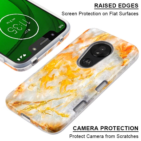 For Motorola Moto E6 Slim Hybrid Dual Layer Shockproof Hard TPU Marbling Graphic Fashion Design Yellow Gray Marble Phone Case Cover